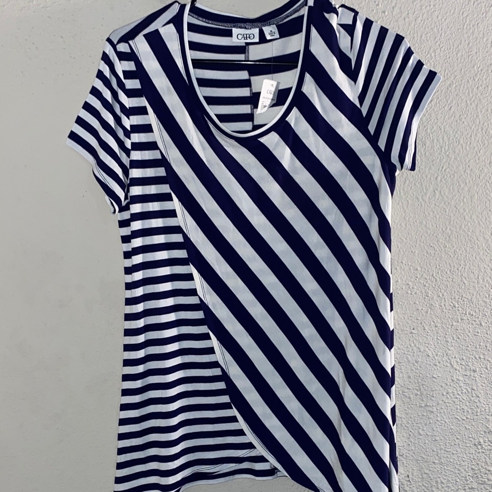 Cato Navy and White Striped Short Sleeve Top